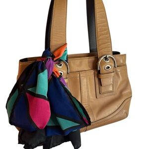 Tan Leather Women's Bag with Scarf Accent